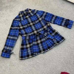 - JONES WEAR Blue Plaid Double Breasted Wool Blend Jacket LARGE          - Y1799